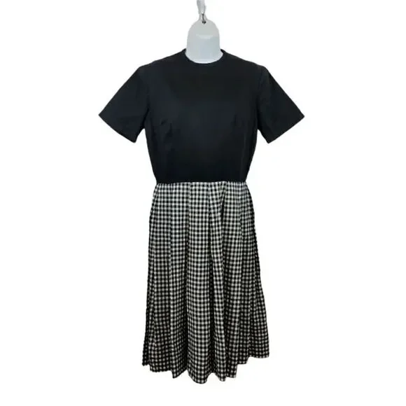 Vintage 50's 60's Handmade Gingham Fit and Flare in Black/White Dress Size Med - Picture 3 of 10